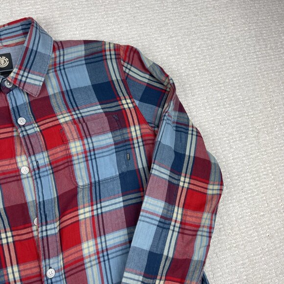 Y2K Element Plaid Flannel Check Long Sleeve Button Shirt Men Size L Red / Blue - Picture 4 of 16